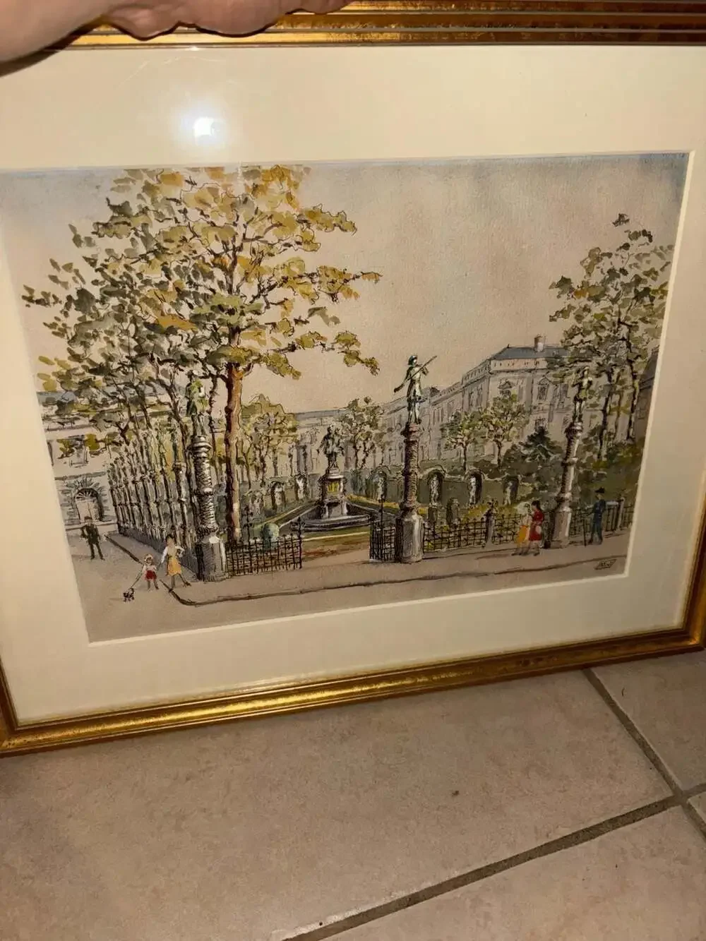 Large Original Pen and Watercolor Scene of 1980's London – AW
